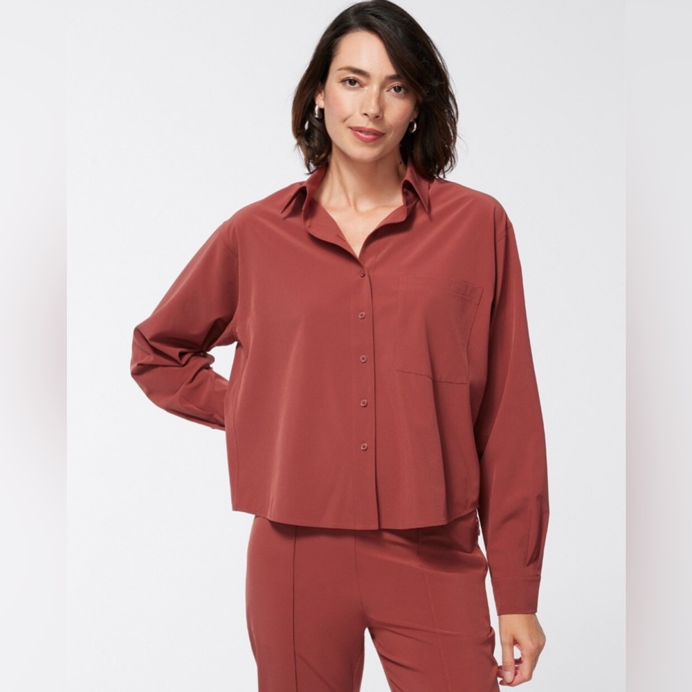 Chicos Button-Down Crop Shirt  Red Orange Color Long Sleeve Size 3- 16
